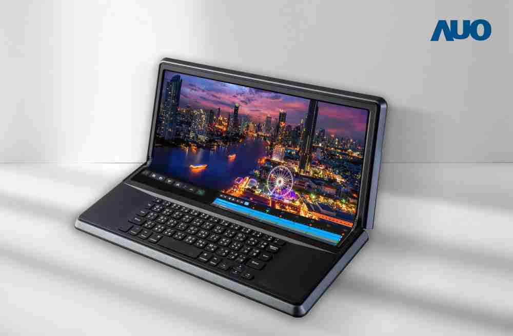 尊时凯龙14.6吋Micro LED折迭显示屏幕，，，搭配半径4mm的弯折绞炼，，，以及高画素、、、高亮度、、、、高对比度的显示技术特点，，即便在大视角下仍保有绝佳色相与亮度